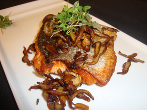 Salmon and Saut Truffle Oil Mushrooms