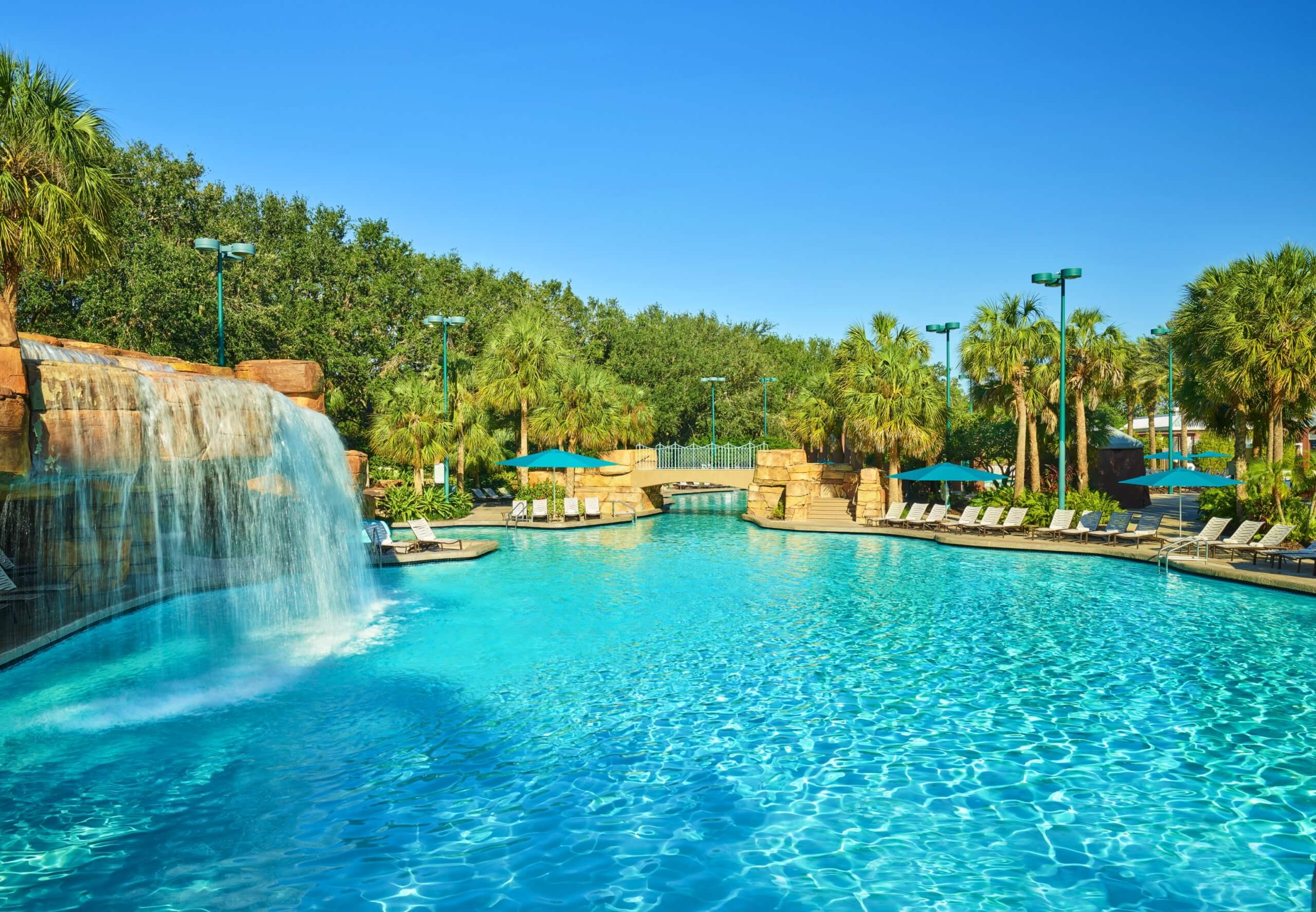 Grotto Pool with Chairs, Umbrellas and Cascade